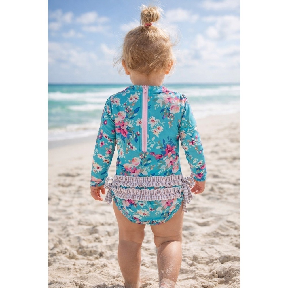 Ruffle Butts Floral Rash Guard Swimsuit Baby Girl 6-12M Long Sleeve‎